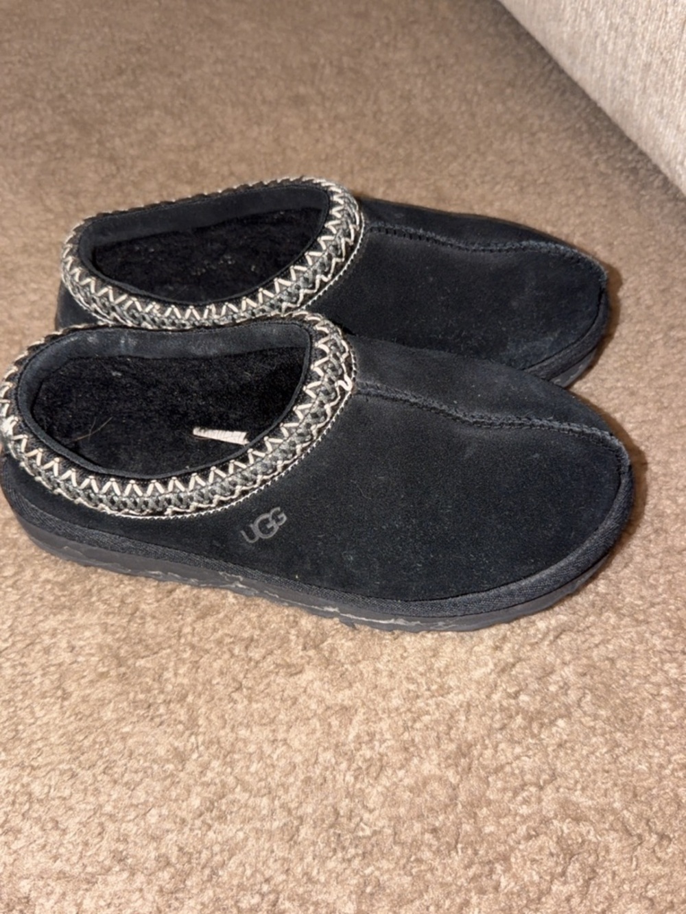 UGG Black Suede Wool-Lined Slip-On Clogs